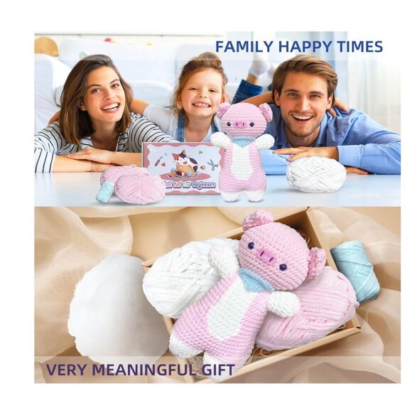 Crochet Kit for Beginners,DIY Pink Pig Crochet Kit - Picture 5 of 7